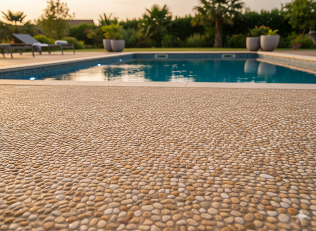 formation moquette de pierre, bord de piscine résine