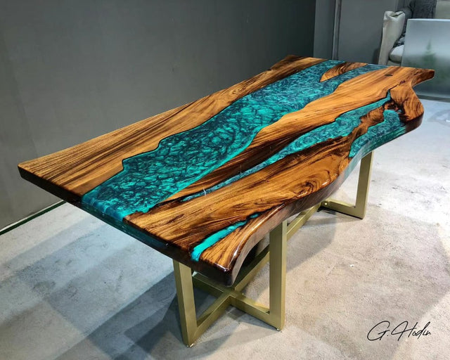 Copie de Table Rivière Résine Epoxy Bleue Ciel STIAGO 1