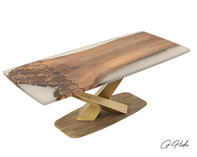 Table Résine Noyer Nid d'Abeille TRS 1