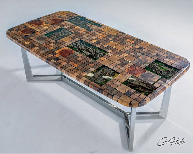 Table Bois Carreaux Résine Epoxy KSTON - G.Hodin: Tables en Bois Résine Epoxy