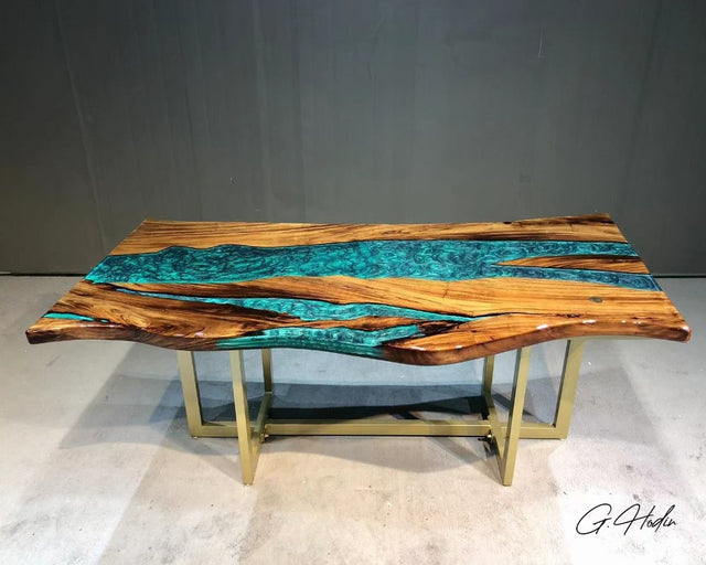 Copie de Table Rivière Résine Epoxy Bleue Ciel STIAGO coté
