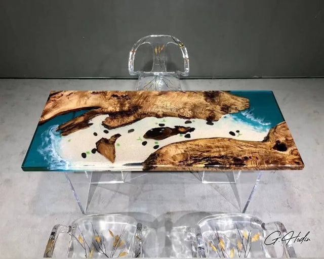 Table Océan Résine Epoxy Bleue SNGAPOUR - G.Hodin: Tables en Bois Résine Epoxy