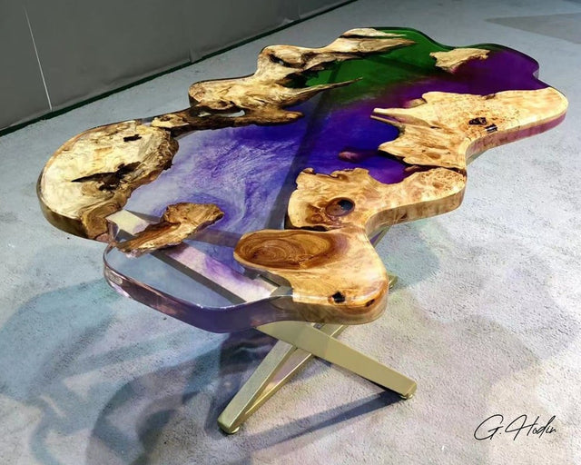 Table Basse Rivière Résine Epoxy Multicolore LAS - G.Hodin: Tables en Bois Résine Epoxy
