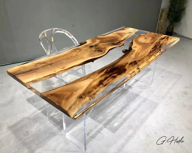 Table Noyer Résine Epoxy Transparente RMA - G.Hodin: Tables en Bois Résine Epoxy