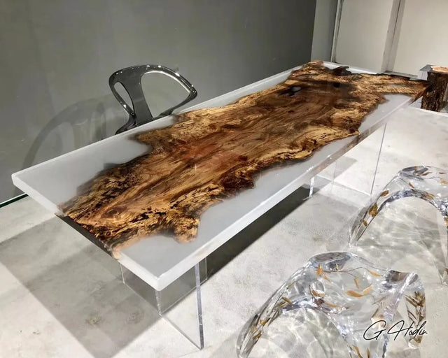 Table Bois Résine Epoxy Blanche STCKHOLM - G.Hodin: Tables en Bois Résine Epoxy