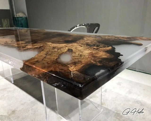 Table Bois Résine Epoxy Blanche STCKHOLM - G.Hodin: Tables en Bois Résine Epoxy