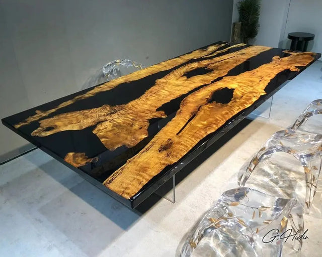 Table Bois Résine Epoxy Noire GLSGOW - G.Hodin: Tables en Bois Résine Epoxy