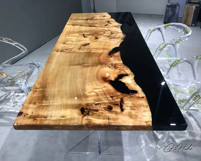 Table Résine Epoxy Noire TKYO camphre doré face