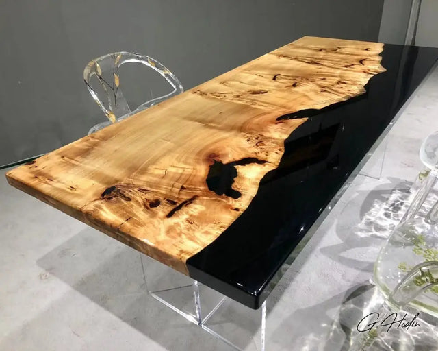 Table Résine Epoxy Noire TKYO camphre doré 2