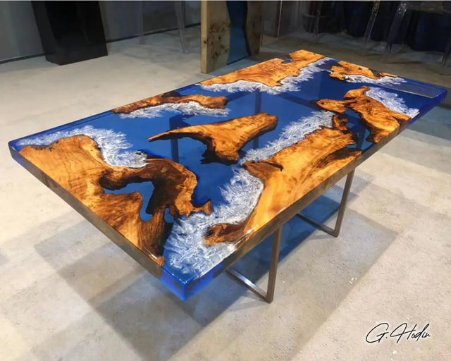 Table Océan Résine Epoxy Bleue SNGAPOUR - G.Hodin: Tables en Bois Résine Epoxy