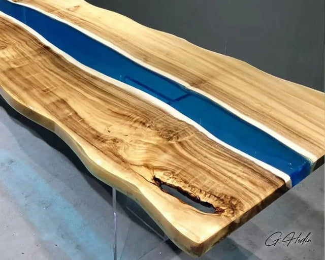 Table Rivière Epoxy LHAVANE bleu résine 3 zoom