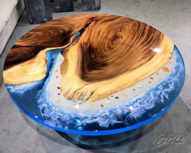 Table Basse Ronde Rivière Epoxy DBAÏ - G.Hodin: Tables en Bois Résine Epoxy