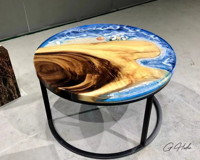 Table Basse Ronde Rivière Epoxy DBAÏ - G.Hodin: Tables en Bois Résine Epoxy