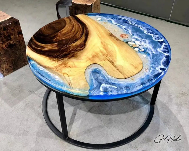 Table Basse Ronde Rivière Epoxy DBAÏ - G.Hodin: Tables en Bois Résine Epoxy
