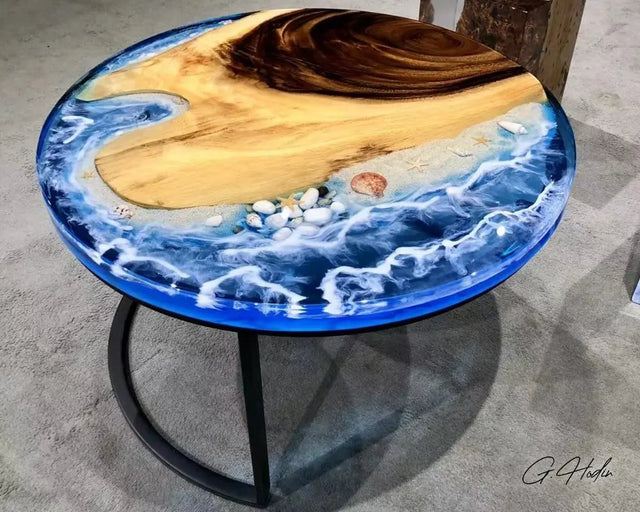 Table Basse Ronde Rivière Epoxy DBAÏ - G.Hodin: Tables en Bois Résine Epoxy