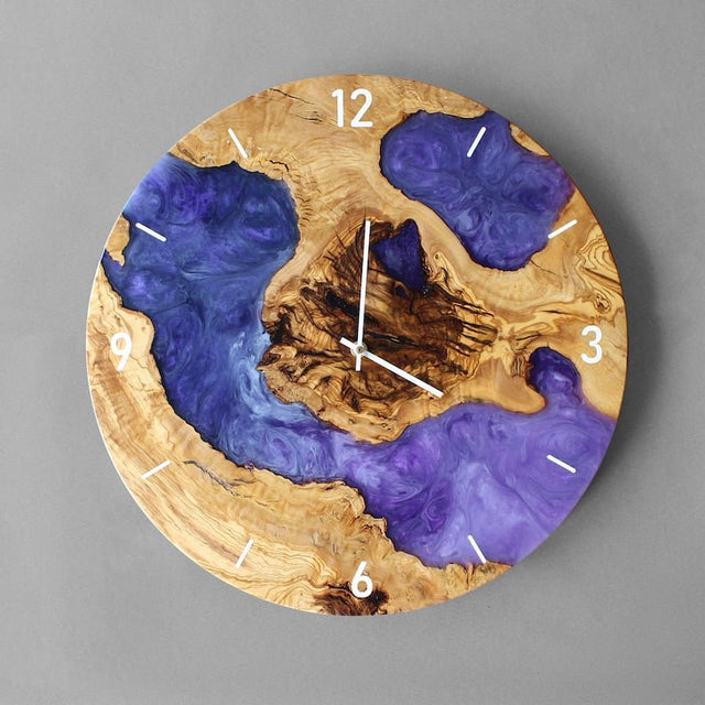 Horloge en Résine Violet Mauve et Bois d'Olivier - G.Hodin